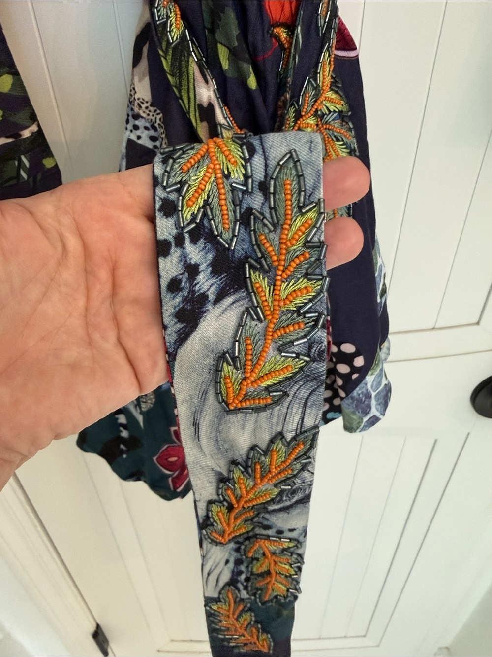 Taj by Sabrina cripple Teal, Navy & green Floral Wrap Mini Dress - Picture 2 of 7